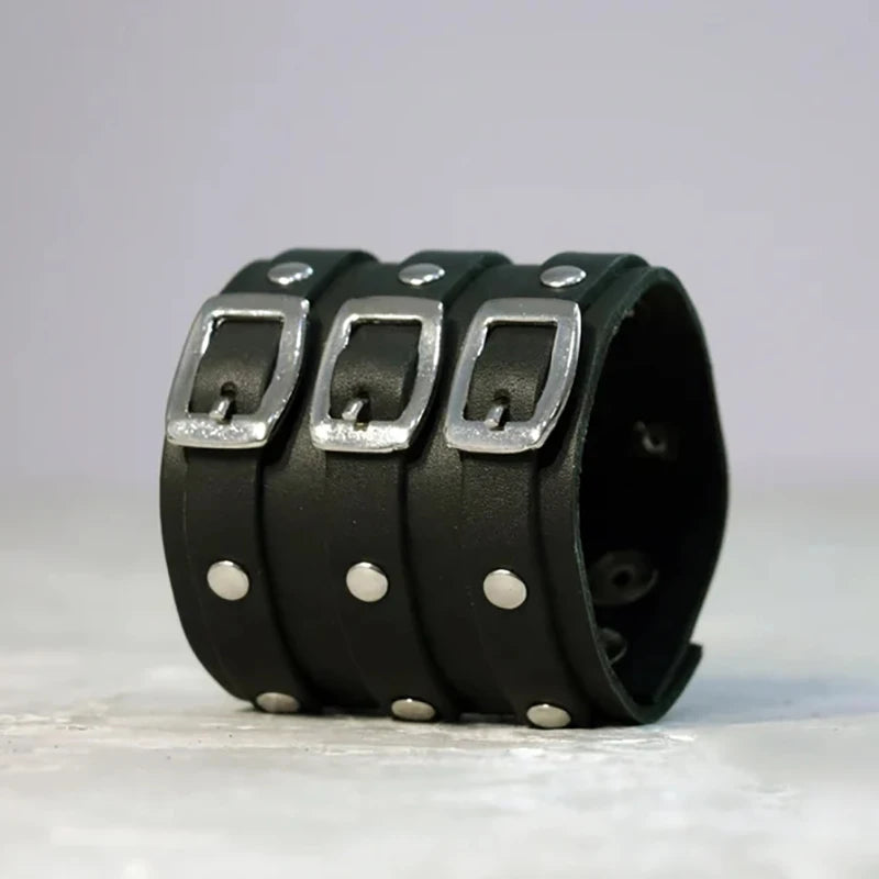 Vintage Leather Cuff Bracelet Adjustable Gothic Punk Jewelry - Smarsty