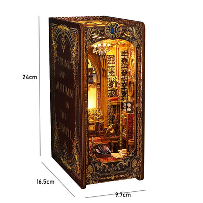 DIY Book Nook Shelf Insert Kit 3D Wooden Puzzle Doll House Assembly Building Model Bookends With Furniture LED Light Xmas Gifts by Smarsty