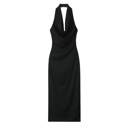 European And American Style Foreign Trade Women's Clothing New Style Temperament Draped Halter Neck Midi Dress