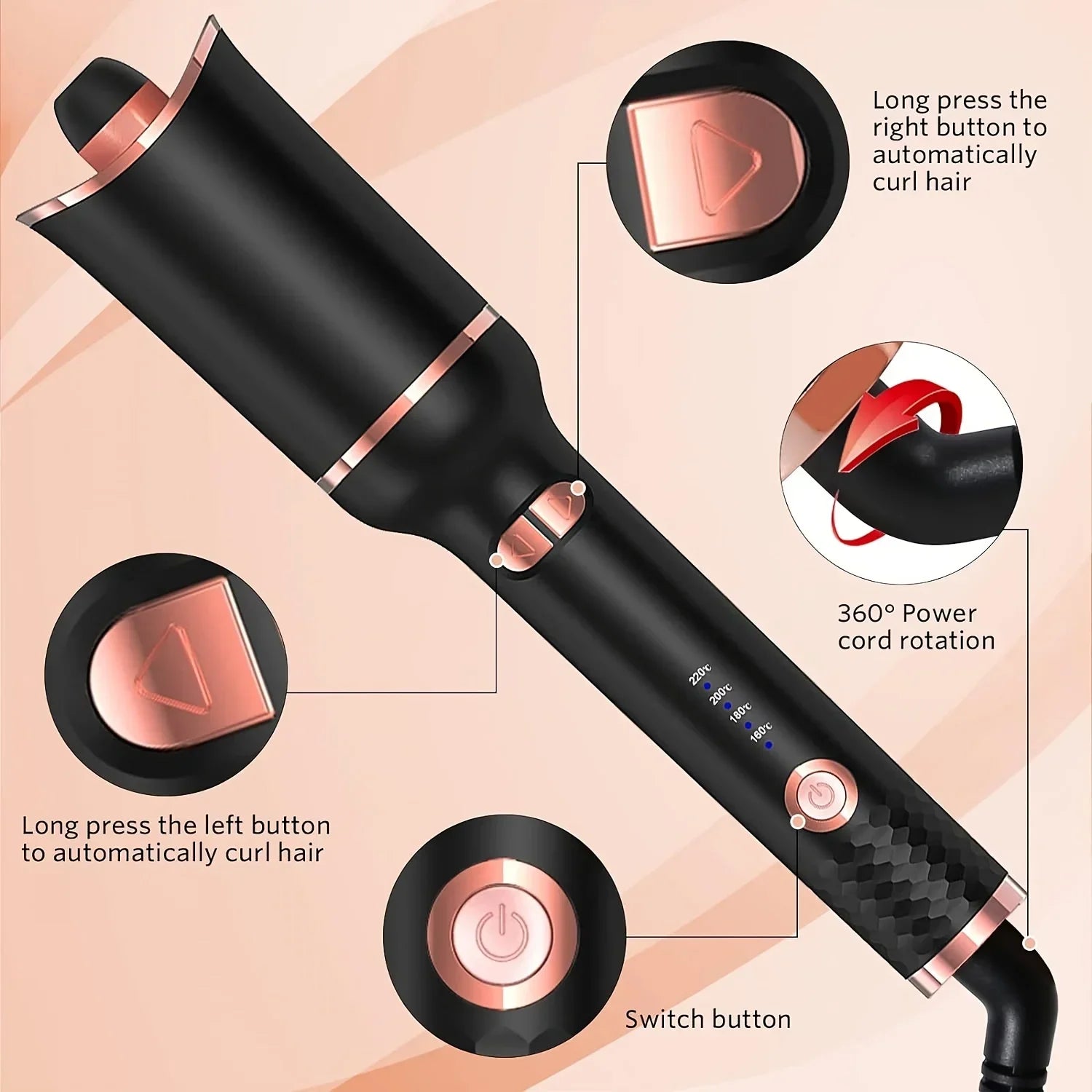 TINSOL Automatic Ceramic Curling Iron for Effortless Curls - Smarsty