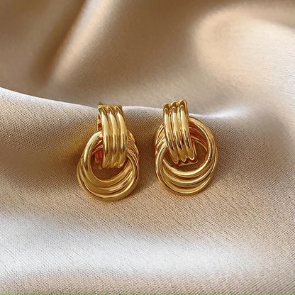 Geometric Striped Large Ear Buckle Earrings for Women - Smarsty
