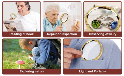 10X Handheld Magnifier with Wooden Handle for Reading - Smarsty