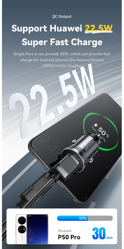 45W Car Charger Dual Port PD TypeC Quick Charge Fast - Smarsty