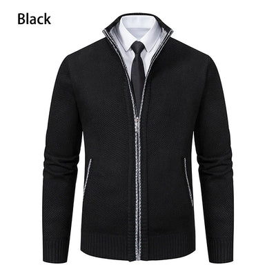 Autumn And Winter New Jersey Men's Casual Sports Coat Solid Color Stand Collar Wweater Grab Fleece Warm Zipper Cardigan - Smarsty