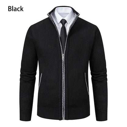 Autumn And Winter New Jersey Men's Casual Sports Coat Solid Color Stand Collar Wweater Grab Fleece Warm Zipper Cardigan - Smarsty