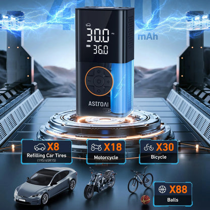 Tire Inflator Portable Air Compressor, 8000mAh Cordless Air Pump for Car Tires, 150 PSI Electric Bike Tire Pump