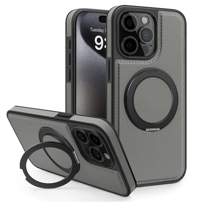 360 Rotating Metal Ring Stand Magnetic Leather Case for IPhone 17 Air 15 14 13 12 11 16 Pro Max Plus 15Pro Magsafe Holder Cover