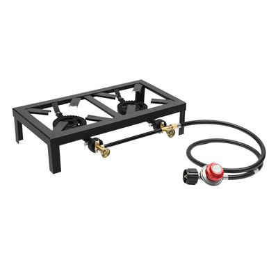 8000W Portable Double Burner Outdoor Gas Stove Propane Cooker with Adjustable 0-10Psi Regulator Hose for Patio Camping, BBQ