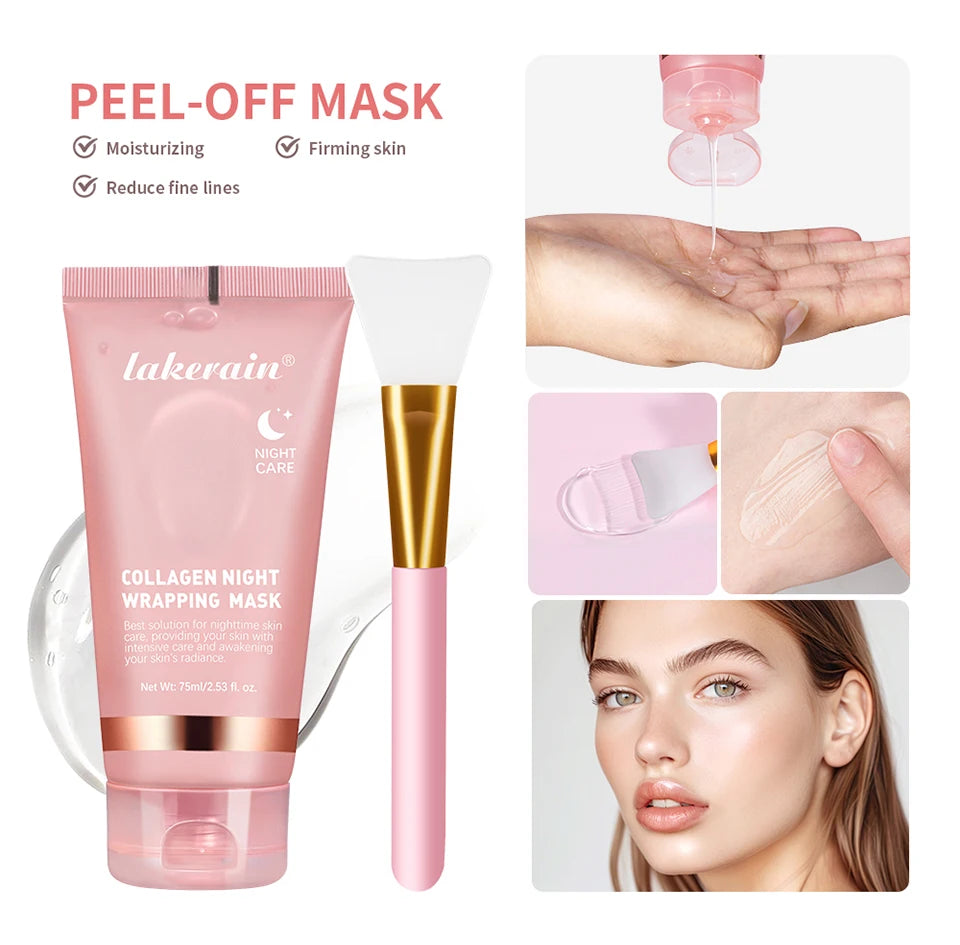 Collagen Wrapping Mask And Brush Set Rejuvenation Moisturize Brightening Korean Face Mask Make Glowy Skin Elasticity Facial Mask - Smarsty