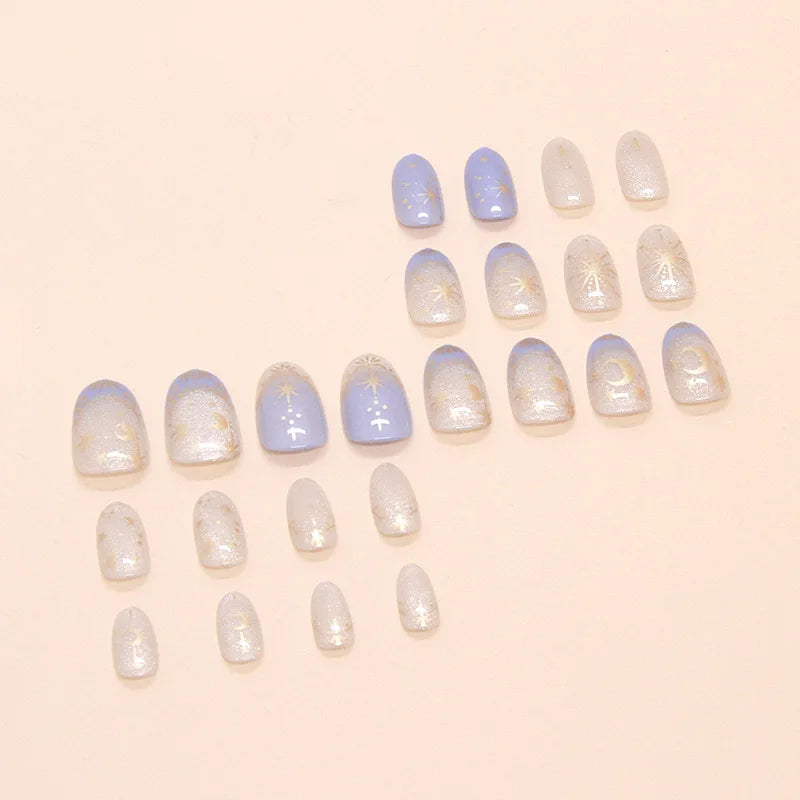 Romantic 24pcs Blue French Style Press On Nails - Smarsty