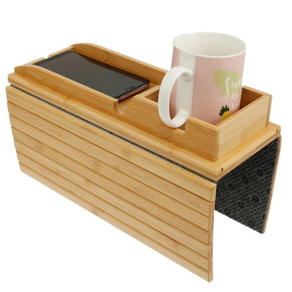 Couch Cup Holder Bamboo Wood Sofa Armrest Tray Foldable Sofa Cup Holder Anti-Slip Couch Arm Cup Holder Sofa Side Storage Tray by Smarsty