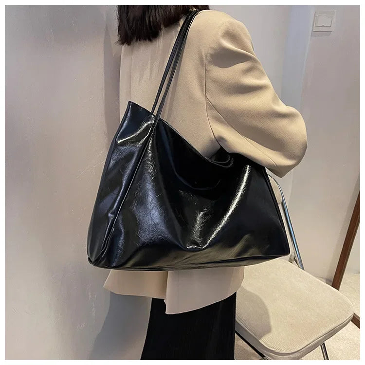 Women PU Leather Tote Bag Large Capacity Shoulder Crossbody - Smarsty