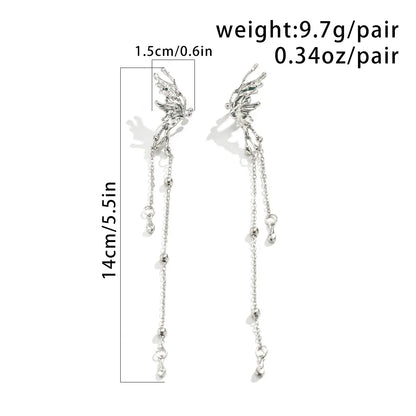 Elegant Butterfly Clip Earrings for Women with Long Tassels - Smarsty