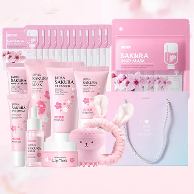 LAIKOU Japan Sakura Skincare Set Moisturizing Anti-Aging Kit Wrinkle Smoothing Radiance Boosting Facial Kit Gift Set - Smarsty