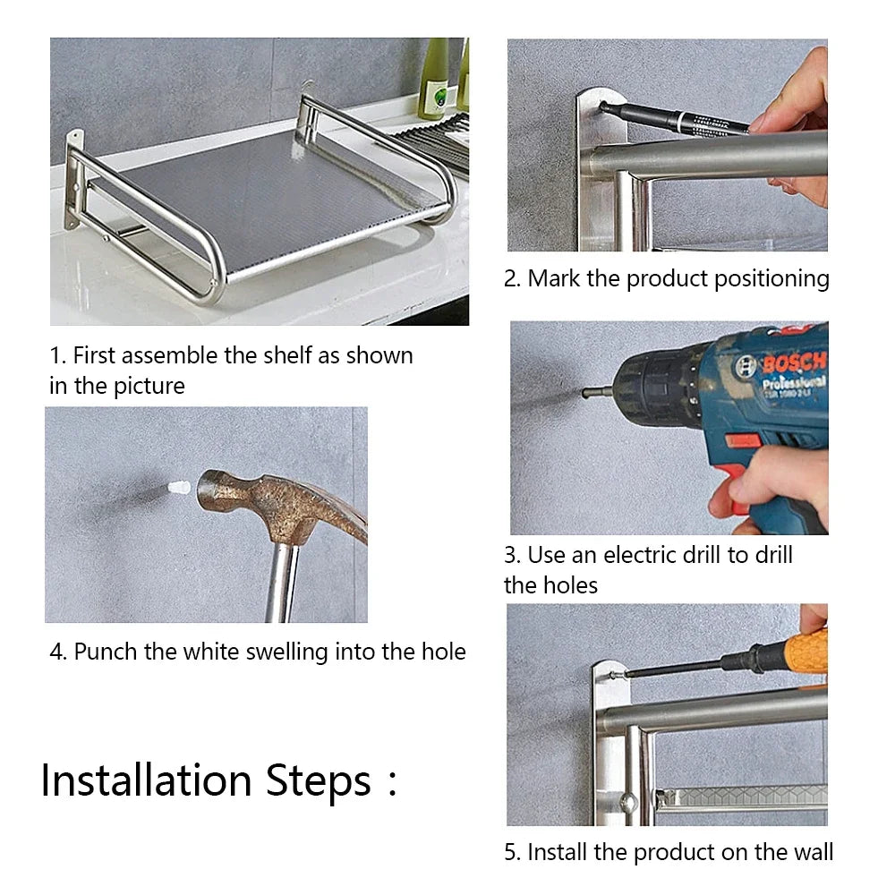 Microwave Oven Rack Stainless Steel Microwave Oven Shelf Wall-Mounted Kitchen Shelf Kitchen Shelves Counter - Smarsty