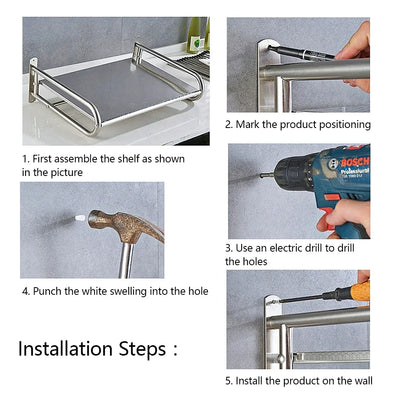 Microwave Oven Rack Stainless Steel Microwave Oven Shelf Wall-Mounted Kitchen Shelf Kitchen Shelves Counter - Smarsty