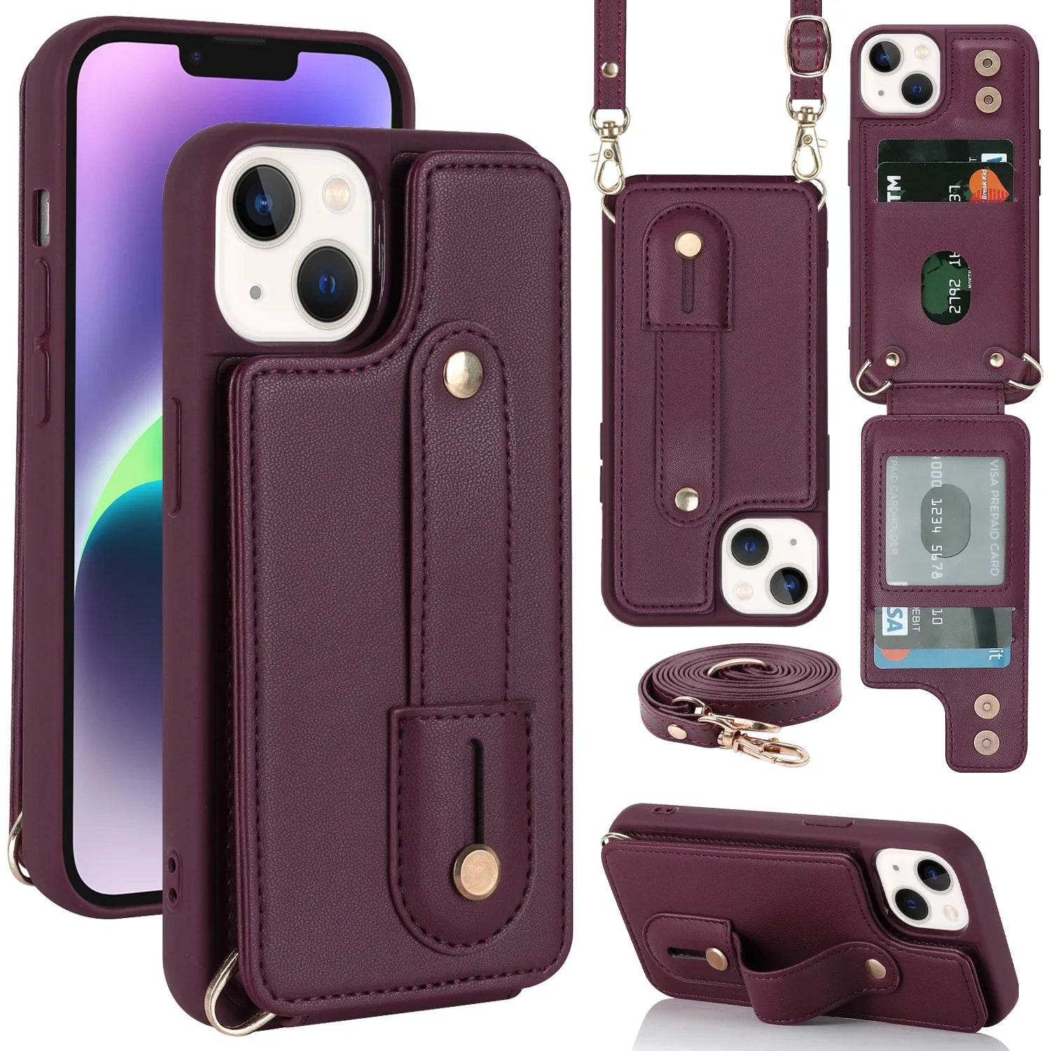Crossbody Wristband Wallet Leather Cards Solt Case for iPhone 17 16 Pro Max 15 14 12 13 XS Plus SE 2022 Pocket Purse Lanyard Bag