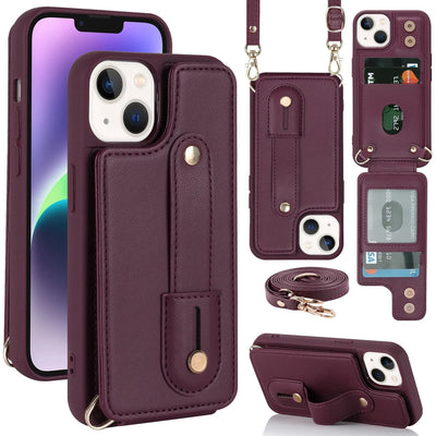 Crossbody Wristband Wallet Leather Cards Solt Case for iPhone 17 16 Pro Max 15 14 12 13 XS Plus SE 2022 Pocket Purse Lanyard Bag