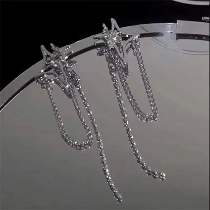 Y2K Pink Heart Star Tassel Earrings for Trendy Kpop Style - Smarsty