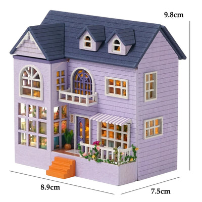 DIY Mini Wooden Doll House Assembly Building Model Pink Princess Villa Architecture Kit 3D Puzzle Dollhouse With Furniture Gifts by Smarsty