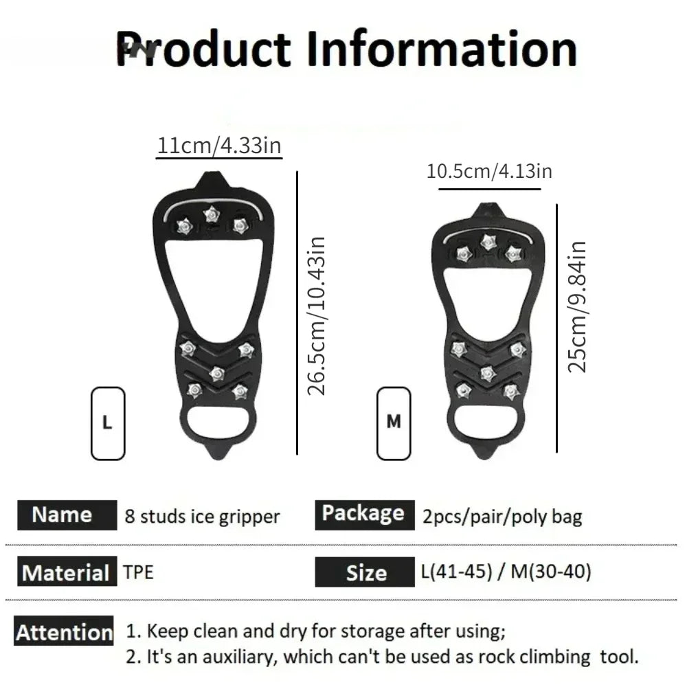 8 Teeth Ice Gripper Spike for Shoes Winter Outdoor Anti-Slip Hiking Mountain Climbing Ice Snow Crampons Anti-slip Shoe Covers - Smarsty