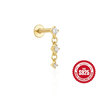 925 Sterling Silver Lotus Tassel Zircon Stud Earrings - Smarsty