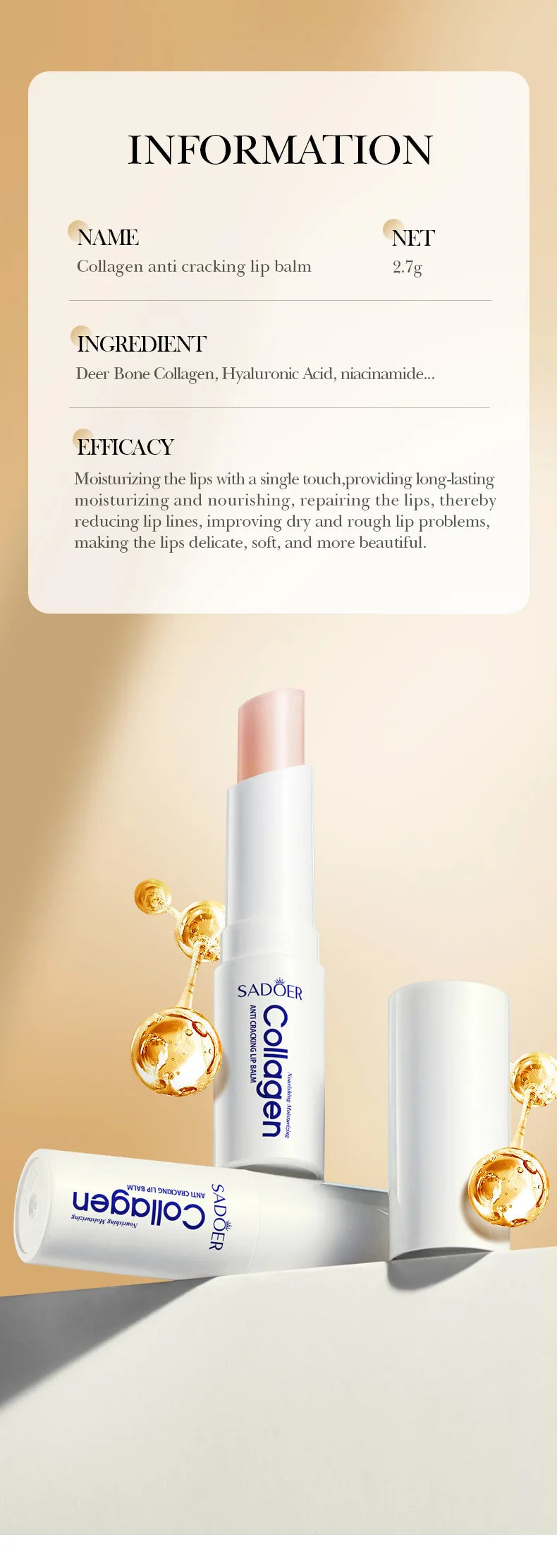 SADOER Collagen Lip Balm for Hydration and Repair - Smarsty