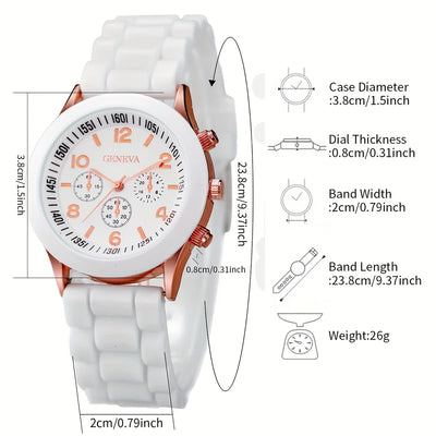 Women's Casual Silicone Band Quartz Watch Set - Smarsty