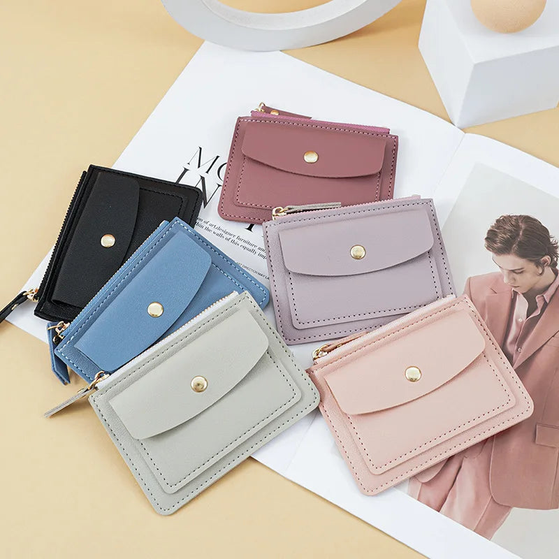 Women Simple Wallet Female PU Leather Purse Mini Zipper Solid Multi-Card Holder Coin Short Wallets Slim Small Wallet Zipper Hasp