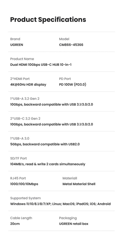 USB C Hub 10 In 1 With 4K60Hz HDMIPort PowerDelivery