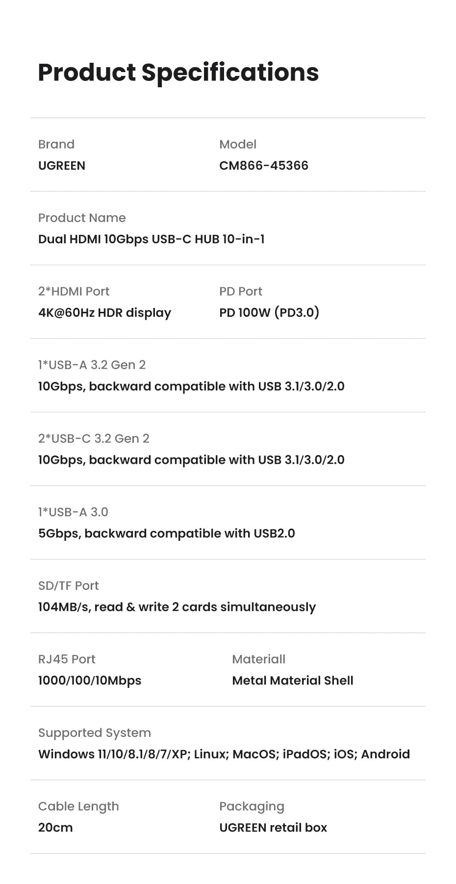 USB C Hub 10 In 1 With 4K60Hz HDMIPort PowerDelivery