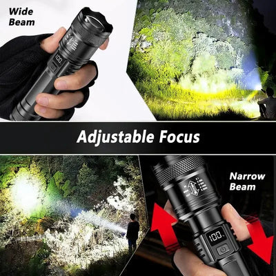Rechargeable LED Flashlight Zoomable Torch with LCD Display 3 Modes Waterproof High Power Hand Light Outdoor Wilderness Camping - Smarsty