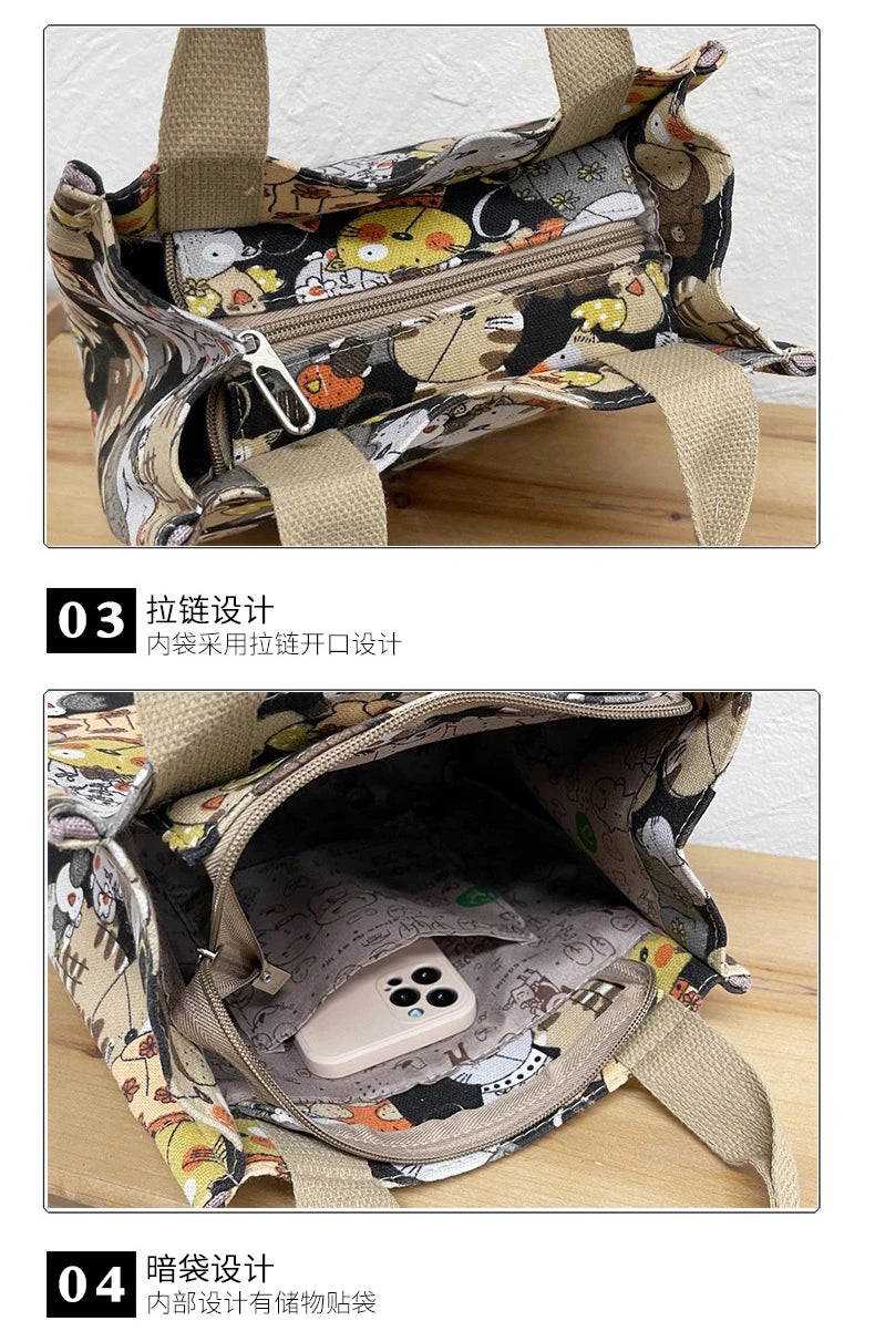 Chic Cat Pattern Top Handle Bag For Women Everyday Use - Smarsty