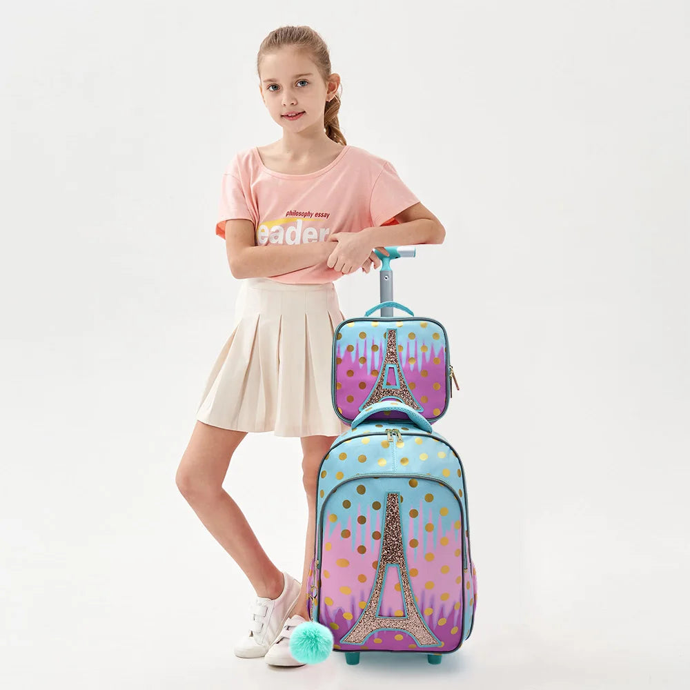 Pink Rolling Backpack For Girls With Glow In The Dark - Smarsty
