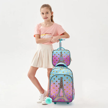 Pink Rolling Backpack For Girls With Glow In The Dark - Smarsty
