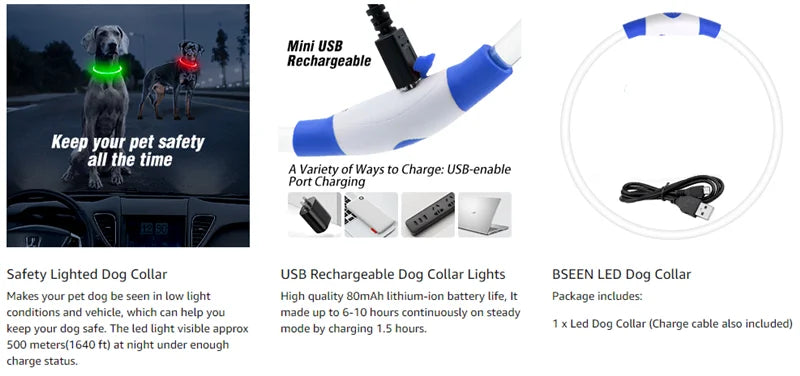 LED USB Dog Collar for Night Safety and Visibility - Smarsty