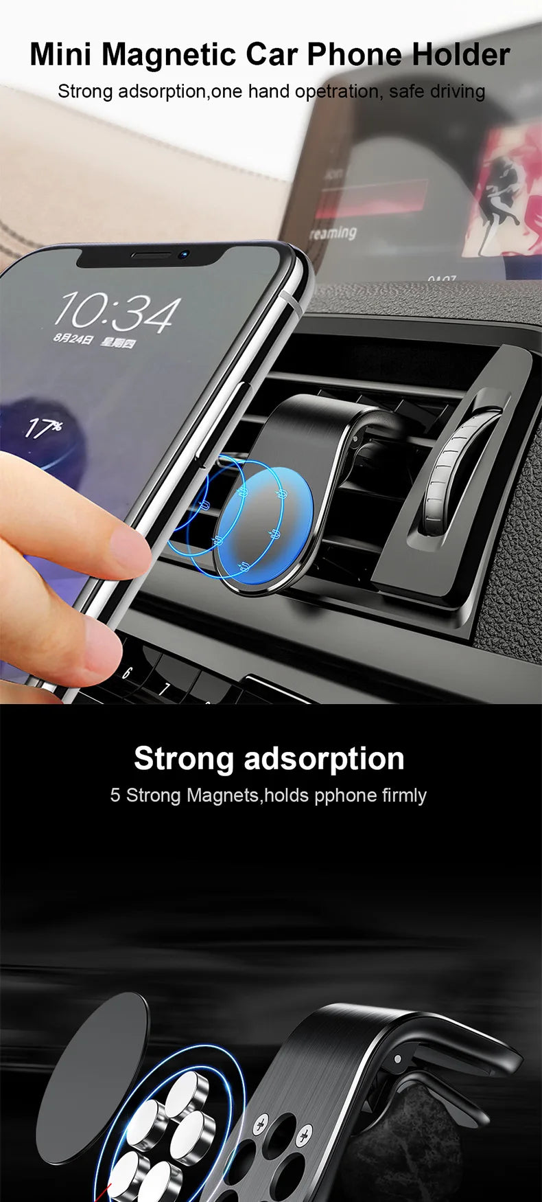 Magnetic Car Phone Holder Air Vent Clip Mount Rotatable - Smarsty