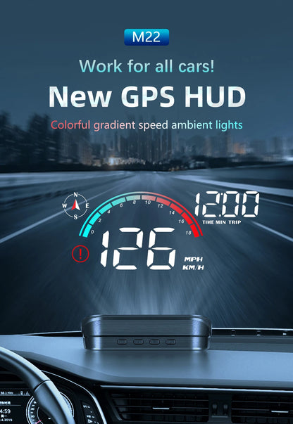 M22 Car HUD Head Up Display Universal Digital GPS Speedometer HD LCD Projection On Glass Windshield Projector for All Cars