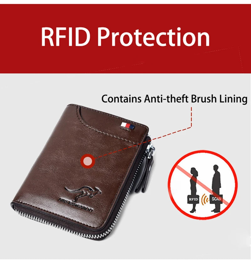 Mens Wallet Leather Business Card Holder Zipper Purse Luxury Wallets for Men RFID Protection Purses Carteira Masculina Luxury - Smarsty