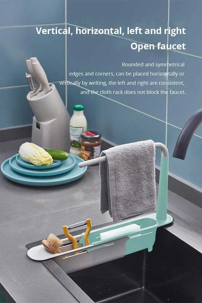 1Pc Multifunctional Telescopic Sink Storage Rack Upgraded Adjustable Sink Sponge Holder Expandable 2-in-1 For Home Kitchen by Smarsty