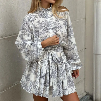 Autumn new women's clothing style elegant, fashionable, casual, sexy commuting long sleeved lace up Chinese style printed dress - Smarsty