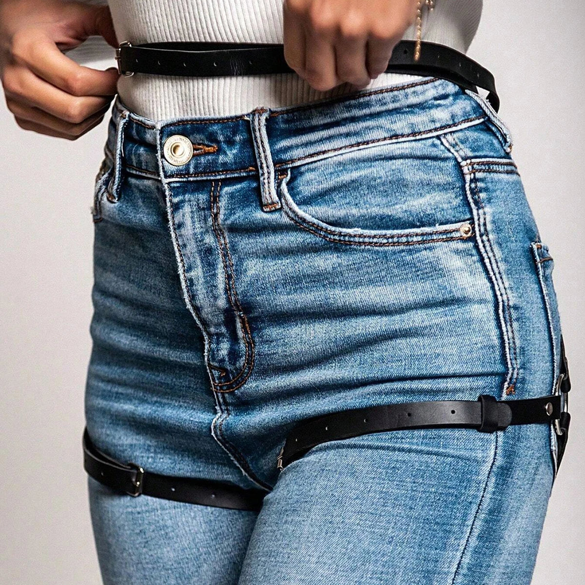 Women Punk Rock Faux Leather Fashion Belt - Smarsty