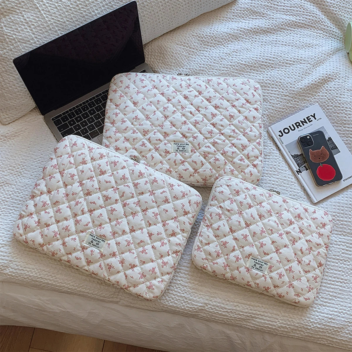 Chic Flower Print Quilted Laptop Bag 11 14 15 Sleeve
