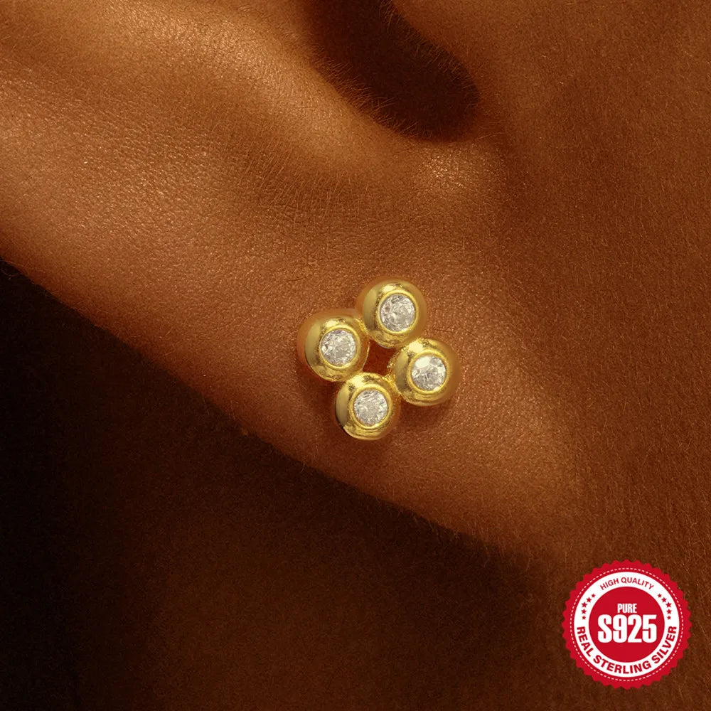 925 Silver Star Moon Zircon Stud Earrings Hypoallergenic - Smarsty