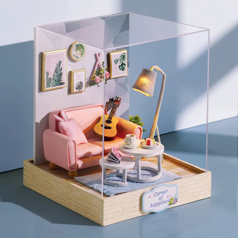 Wooden Mini Miniature Doll House DIY Small House Kit 3D Puzzle Building Assembly House Furniture Toy Children's Birthday Gifts