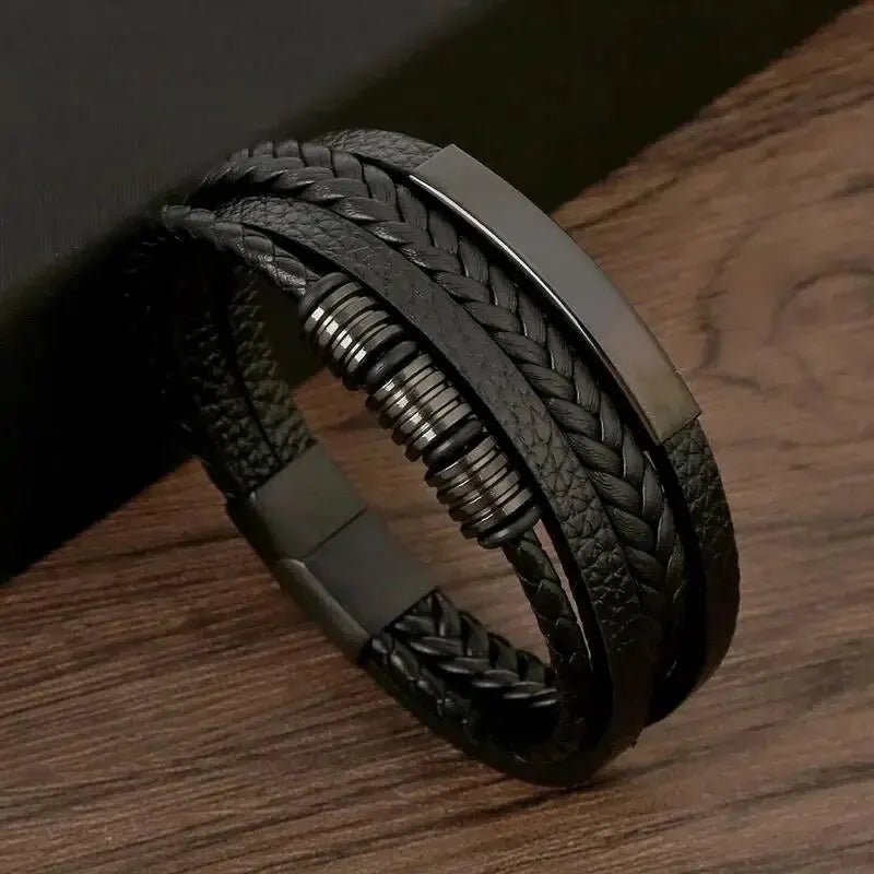 Multi Layer PU Leather Mens Bracelet with Magnetic Closure - Smarsty
