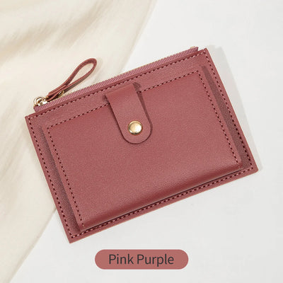 Minimalist and fashionable women's short card bag, ultra-thin mini PU leather zero wallet, women's credit card holder wallet - Smarsty