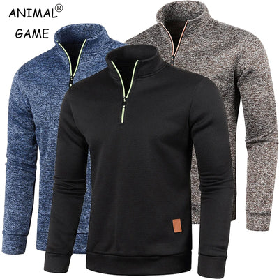 Autumn Men's Half Zipper Sweatshirts Long Sleeve Solid Color Pullover Turtleneck Streetwear Winter Warm Jacket Sport Coats - Smarsty
