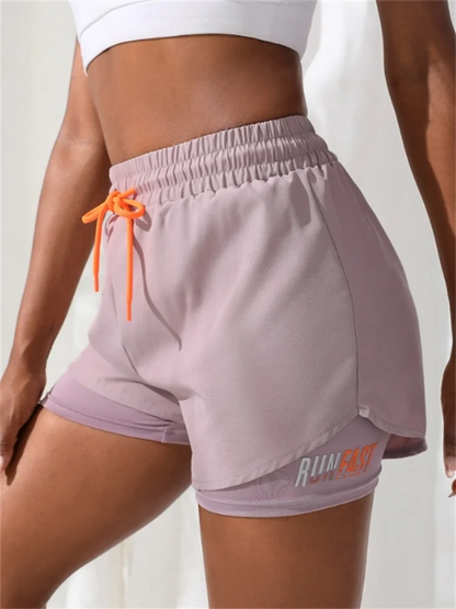 Women's High Rise Yoga Shorts With Elastic Proximity Control Running Shorts, Fake Two Pieces Pants - Smarsty