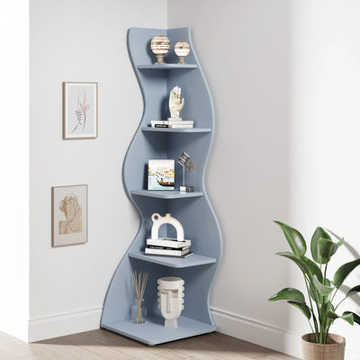 Tribesigns Corner Shelf, Modern 5-Tier Wall Corner Bookshelf, Stylish Corner Small Bookcase Storage Rack Plant Stand